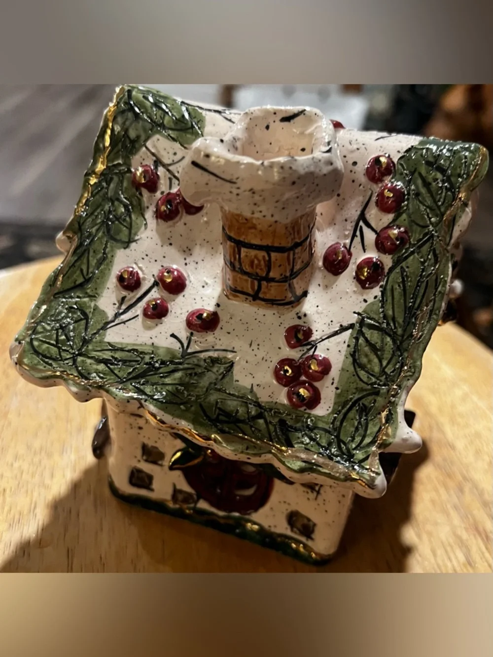 Blue Sky Heather Goldminc Christmas Cottage Tealight House Holly Berry Vintage